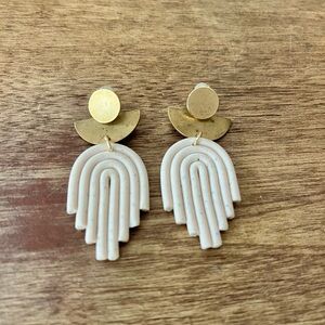 Chic Gold and Cream Rainbow Earrings Clay Boho Simple Geometric Neutral
